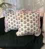 white Floral Cotton Ruffle 18x18 inches Cushion Covers Set of 2