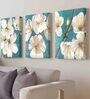 Blossom Apricot White & Blue Engineered Wood (Set of 3) Art Panels