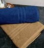 Blue & Beige Cotton Solid 550 GSM 2 Pcs Bath Towels
