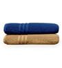 Blue & Beige Cotton Solid 550 GSM 2 Pcs Bath Towels