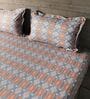 Blue & Brown 144TC Cotton Flat Super King Bedsheet with 2 Pillow Covers