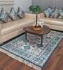 Blue Persian Faux Silk 5 ft x 7 ft Hand Woven Carpet