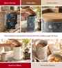 Blue & Cream Floral Printed Metal Airtight Containers With Wooden Lids Set Of 3