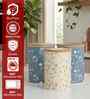 Blue & Cream Floral Printed Metal Airtight Containers With Wooden Lids Set Of 3