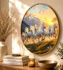 Blue & Gold 7 Horses Round Wall Art 15 Inch