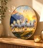 Blue & Gold 7 Horses Round Wall Art 15 Inch