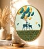 Blue & Gold Deer Round Wall Art 15 Inch
