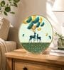 Blue & Gold Deer Round Wall Art 15 Inch