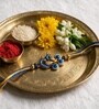 Blue & Gold Handmade Twin Peacock Rakhi With Blue Enamel, Crystal Stones, Gold Beads & Premium Cotton Thread