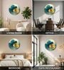 Blue & Gold Leaf Round Wall Art 15 Inch