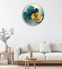 Blue & Gold Leaf Round Wall Art 15 Inch