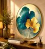 Blue & Gold Leaf Round Wall Art 15 Inch