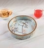 Blue & Gold MDF Wood Blue Gird  Round Serving Tray