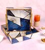 Blue & Gold MDF Wood Blue Triangle (Set of 2) Serving Tray