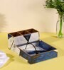 Blue & Gold Mdf Wood Rectangle 1 Pcs Cutlery Cum Tissue Holder
