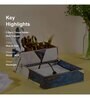 Blue & Gold Mdf Wood Rectangle 1 Pcs Cutlery Cum Tissue Holder