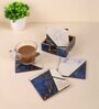 Blue & Gold Mdf Wood Square (Set of 6) Coasters
