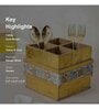 Blue & Gold Mdf Wood Square 1 Pcs Cutlery Holder