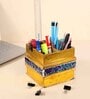 Blue & Gold Mdf Wood Square 1 Pcs Cutlery Holder