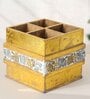 Blue & Gold Mdf Wood Square 1 Pcs Cutlery Holder