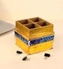 Blue & Gold Mdf Wood Square 1 Pcs Cutlery Holder
