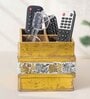 Blue & Gold Mdf Wood Square 1 Pcs Cutlery Holder