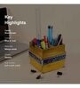 Blue & Gold Mdf Wood Square 1 Pcs Cutlery Holder