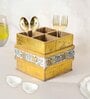 Blue & Gold Mdf Wood Square 1 Pcs Cutlery Holder