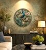 Blue & Gold Peacock Round Wall Art 15 Inch