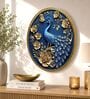 Blue & Gold Peacock Round Wall Art 15 Inch