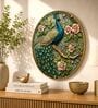 Blue & Gold Peacock Round Wall Art 15 Inch