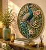 Blue & Gold Peacock Round Wall Art 15 Inch