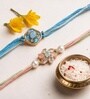 Blue & Gold Premium Handmade Crystal Charm Bhaiya Bhabhi Rakhi Set