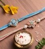 Blue & Gold Premium Handmade Crystal Charm Bhaiya Bhabhi Rakhi Set