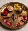 Blue & Gold Premium Krishna Handmade Rakhi With Anchor Non-Bleeding Cotton Thread