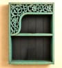 Blue & Green Solid Wood Handcarved Aarambh Floating Wall Shelf With 2 Compartments
