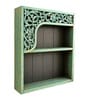 Blue & Green Solid Wood Handcarved Aarambh Floating Wall Shelf With 2 Compartments