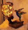 Blue & Green Stained Glass Shade Tiffany Table Lamp with Antique Gold Base