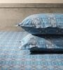 Blue & Grey 144TC Cotton Flat Super King Bedsheet with 2 Pillow Covers