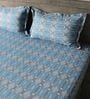 Blue & Grey 144TC Cotton Flat Super King Bedsheet with 2 Pillow Covers