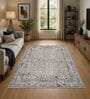 Blue & Grey Abstract PP Heatset & Shrink Polyester 5 x 7 Feet  Machine -Made Carpet
