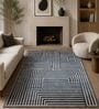 Blue & Grey Geometric PP Heatset & Shrink Polyester 3 x 5 Feet  Machine -Made Carpet