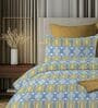 Blue & Mustard 144TC Cotton Flat Super King Bedsheet with 2 Pillow Covers