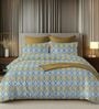 Blue & Mustard 144TC Cotton Flat Super King Bedsheet with 2 Pillow Covers