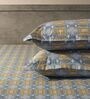 Blue & Mustard 144TC Cotton Flat Super King Bedsheet with 2 Pillow Covers
