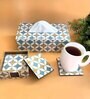 Blue & Gold Combo Tissue Box Holder with  Set of 6 Coaster Set
