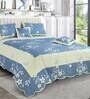 Blue & Off White Floral 250 TC Cotton Quilted Double Bed Cover with 2 Pillow Covers & 2 Cushion Covers with Filler