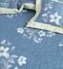 Blue & Off White Floral 250 TC Cotton Quilted Double Bed Cover with 2 Pillow Covers & 2 Cushion Covers with Filler