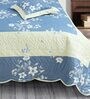 Blue & Off White Floral 250 TC Cotton Quilted Double Bed Cover with 2 Pillow Covers & 2 Cushion Covers with Filler