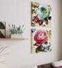 Blue & Pink Floral Theme Canvas Painting Wall Art Painting Posters and Print (Set of 2, 24x24 Inch)